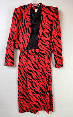 Julie Francis Jacquard Cropped Jacket & Matching Sleeveless Dress Sz 6 Silk Red